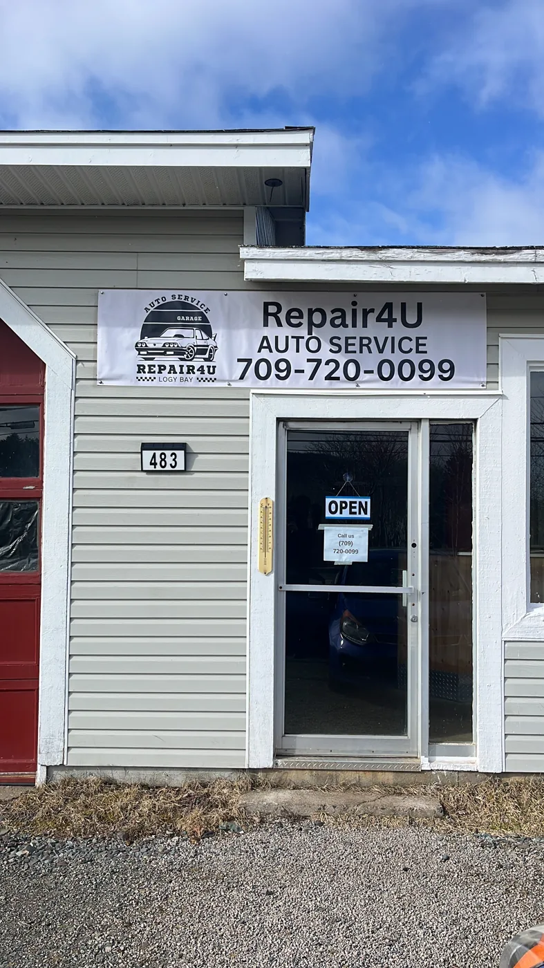 Repair4U Auto Service sign and front entrance in Logy Bay